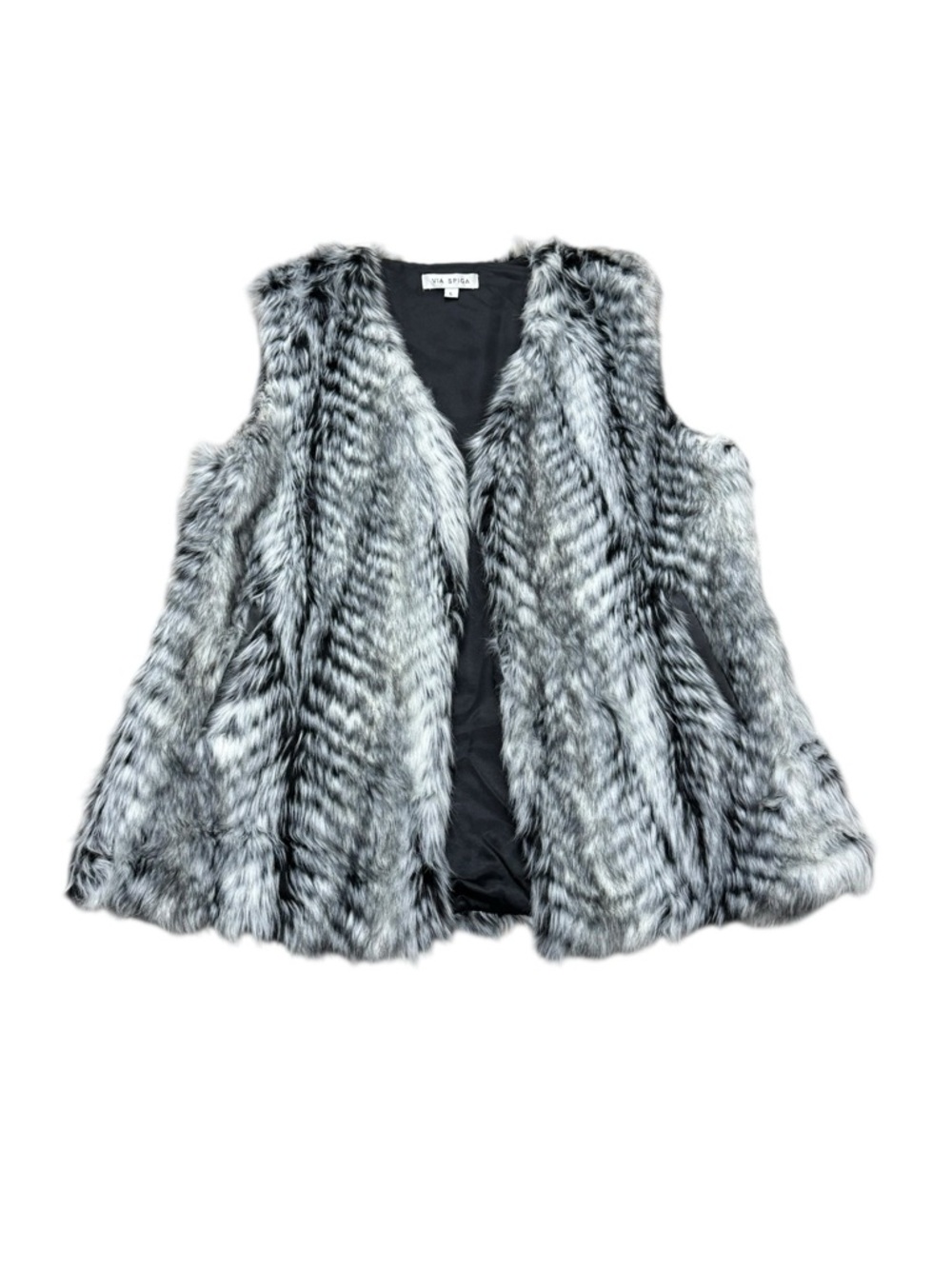 Via Spiga Black White Faux Fur Vest Women’s Size L